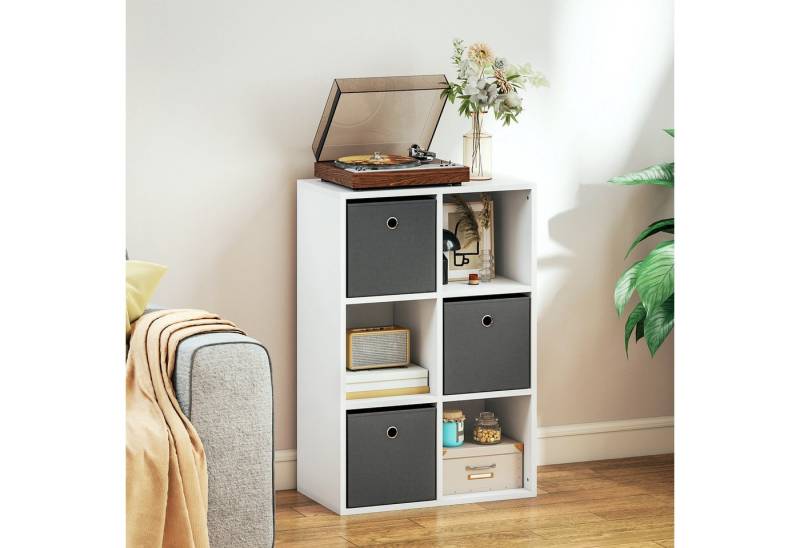 HOMCOM Sideboard Bücherregal Bücherschrank mit 3 Stoff-Schubladen, 3 offenen Regalen (Büroregal, 1 St., Modern Aufbewahrungsregal), 53,7 x 30 x 79,8 cm, Grau+Weiß von HOMCOM