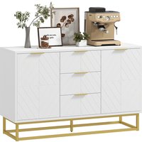 HOMCOM Sideboard Kommode Beistellschrank mit Schränke und Schubladen Goldsockel viel Stauraum Weiß MDF Stahl 120 x 40 x 76 cm   Aosom von HOMCOM