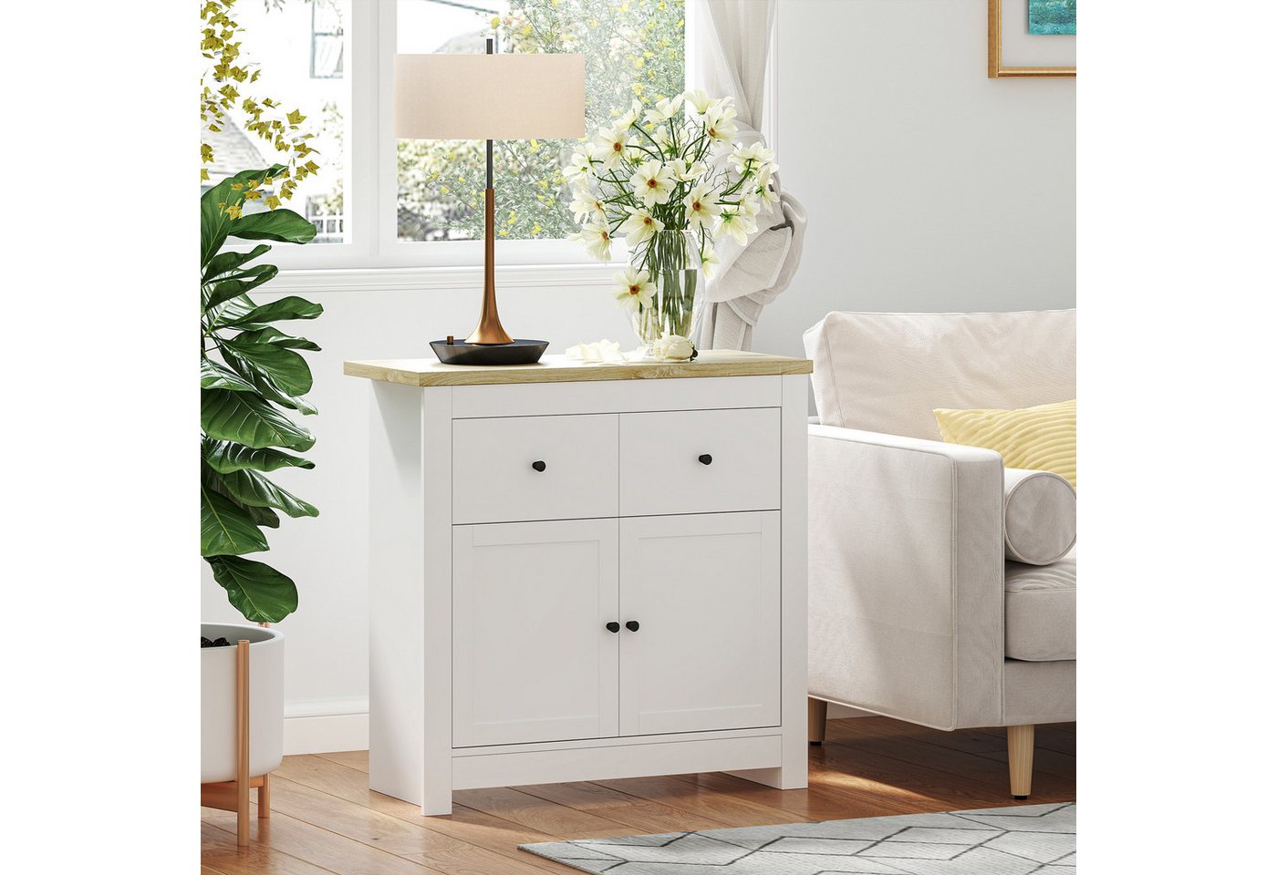 HOMCOM Sideboard Kommode mit Schublade, Soft-Close-Tür, Verstellbarer Einlegeboden (Moderner Aufbewahrungsschrank, 1 St., für Wohnzimmer, Schlafzimmer), 79 x 35 x 80 cm Weiß von HOMCOM