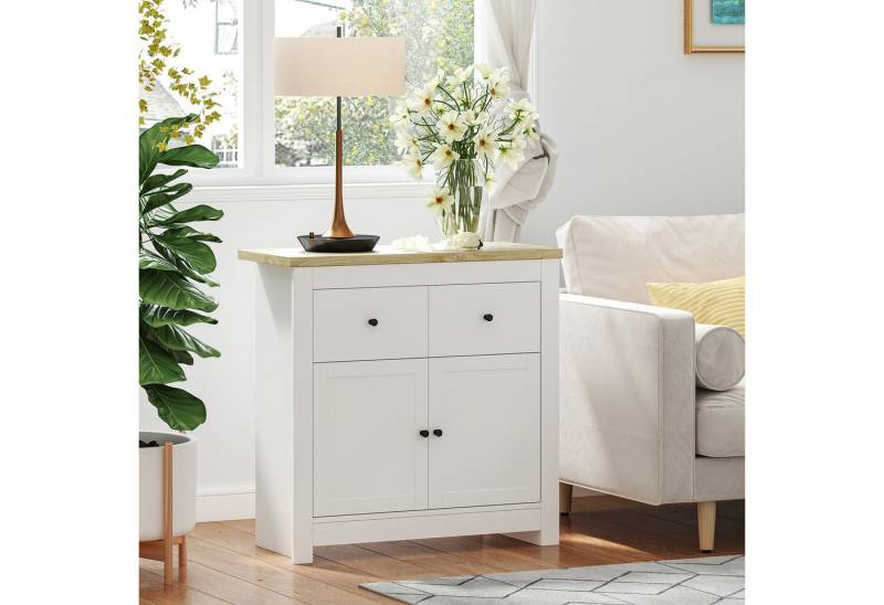 HOMCOM Sideboard Kommode mit Schublade, Soft-Close-Tür, Verstellbarer Einlegeboden (Moderner Aufbewahrungsschrank, 1 St., für Wohnzimmer, Schlafzimmer), 79 x 35 x 80 cm Weiß von HOMCOM