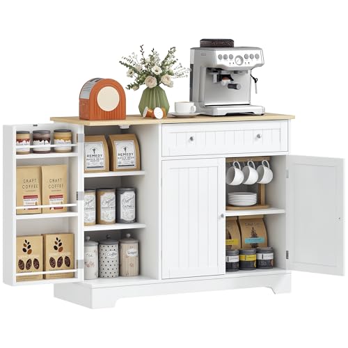 HOMCOM Sideboard Küche, Aufbewahrungsschrank mit Türregalen, 3 Türen, Schublade und verstellbarem Regal, moderner Stil, für Esszimmer, Wohnzimmer, Küche, 105 x 40 x 83 cm, Weiß von HOMCOM