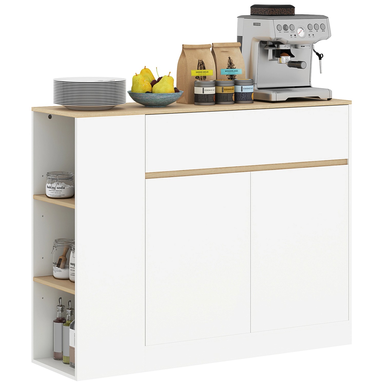 HOMCOM Sideboard Spanplatte MDF 105L x 30B x 81,5H cm Weiß von HOMCOM