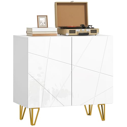 HOMCOM Sideboard für Wohnzimmer, Anrichte mit 2 Türen und verstellbaren Regalen, Aufbewahrungsschrank für Küche, Wohnzimmer, 80 x 40 x 75 cm, Weiß glänzend HOMCOM Sideboard für Wohnzimmer, Anrichte mit 2 Türen und verstellbaren Regalen, Aufbewahrungsschrank für Küche, Wohnzimmer, 80 x 40 x 75 cm, Weiß glänzend von HOMCOM
