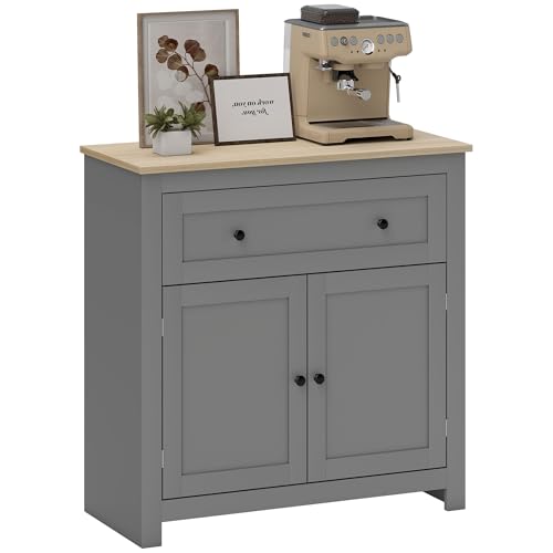HOMCOM Sideboard für Wohnzimmer mit Schublade und Schrank mit verstellbarem Regal auf 3 Ebenen, Anrichte für Wohnzimmer mit Arbeitsplatte in Eichenfarbe, für Eingang, Küche und Esszimmer, 78,5 x 35 x von HOMCOM