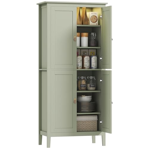 HOMCOM Sideboard für die Küche, mit verstellbarer LED und Bewegungsmelder, Küchenmöbel, hohe Aufbewahrung, Schrank mit Doppeltür und verstellbaren Regalen, 80 x 40 x 176,5 cm, Grün HOMCOM Sideboard für die Küche, mit verstellbarer LED und Bewegungsmelder, Küchenmöbel, hohe Aufbewahrung, Schrank mit Doppeltür und verstellbaren Regalen, 80 x 40 x 176,5 cm, Grün von HOMCOM