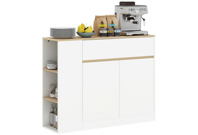 HOMCOM Sideboard mit Schublade, verstellbare Ablage, Kippschutz (Küchenschrank, 1 St., Aufbewahrungsschrank), für Küche, Esszimmer, 105 x 30 x 81,5 cm Weiß von HOMCOM