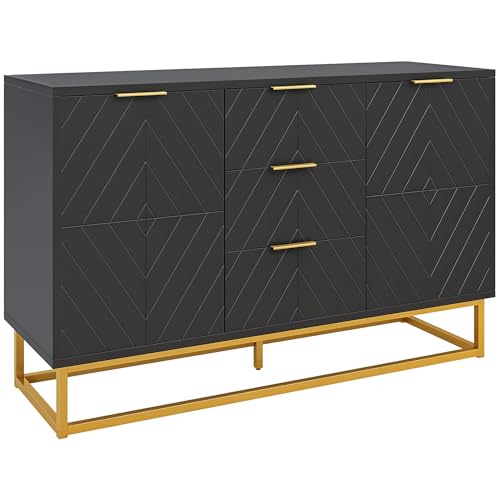 HOMCOM Sideboard zeitgenössisches Design Grafik 2 Schränke Tür verstellbare Regale 3 Schubladen Schiebetüren in Holz schwarz Metall vergoldet HOMCOM Sideboard zeitgenössisches Design Grafik 2 Schränke Tür verstellbare Regale 3 Schubladen Schiebetüren in Holz schwarz Metall vergoldet von HOMCOM