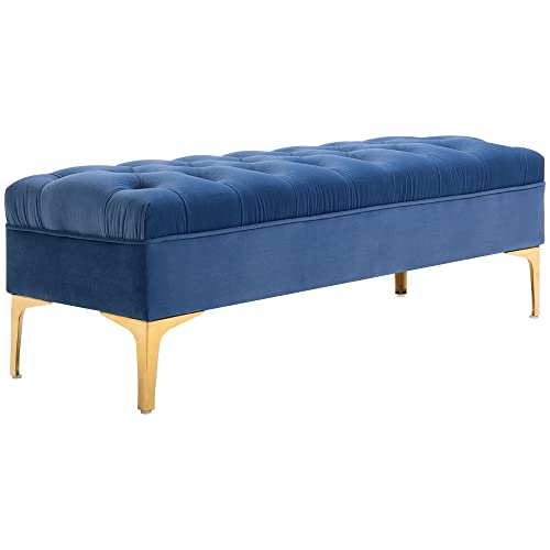 HOMCOM Sitzbank, Bettbank, Schuhbank mit erhöhten Beine, Schlafzimmer, Samt Blau 118 x 45 x 42 cm von HOMCOM