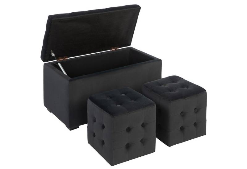 HOMCOM Sitzbank 3 tlg. mit Stauraum 2 x Sitzhocker Polster Aufbewahrungsbox Fußablage (Fußhocker, 3-St., Sitztruhe), faltbar belastbar bis 130 kg Mikrofaserstoff Hellgrau 75x40x42 cm von HOMCOM