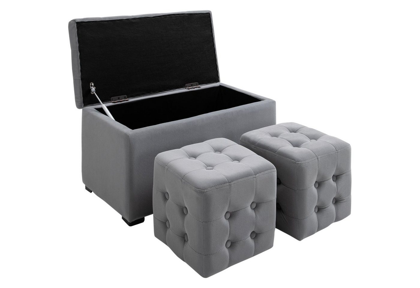 HOMCOM Sitzbank Polster Sitztruhe mit Stauraum und Sitzhocker (Ablagehocker-Set, 3-St., Aufbewahrungshocker), Hellgrau 75 x 40 x 42 cm von HOMCOM