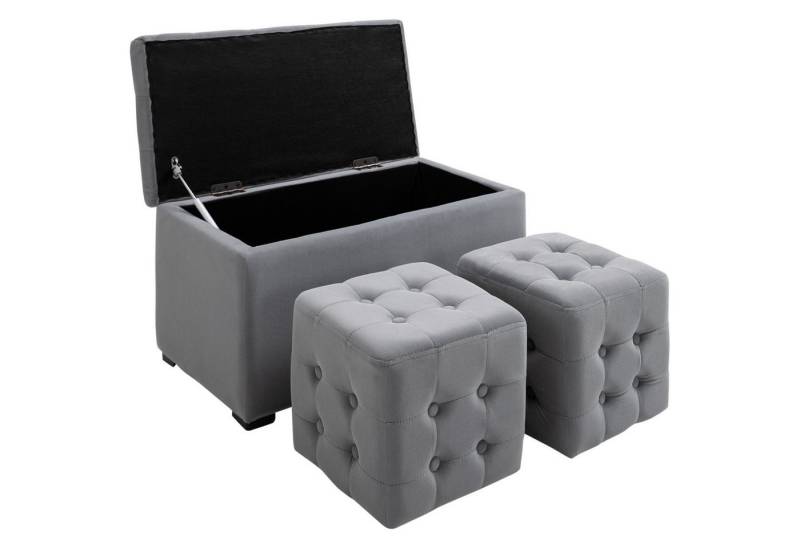 HOMCOM Sitzbank Polster Sitztruhe mit Stauraum und Sitzhocker (Ablagehocker-Set, 3-St., Aufbewahrungshocker), Hellgrau 75 x 40 x 42 cm von HOMCOM