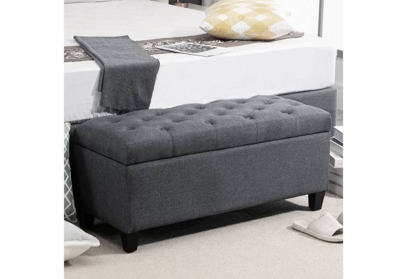 HOMCOM Sitzbank Polsterbank mit Stauraum (Truhenbank, 1-St., Polsterbank), Schlafzimmer, Wohnzimmer, Gummiholz, Dunkelgrau, 100 x 40 x 44 cm von HOMCOM
