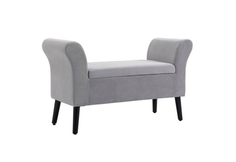 HOMCOM Sitzbank Polsterbank mit Stauraum Armlehnen (Lagerbank, 1-St., Aufbewahrungsbank), samtartiges Polyester Gummiholz Hellgrau 111,5 x 41 x 65 cm von HOMCOM