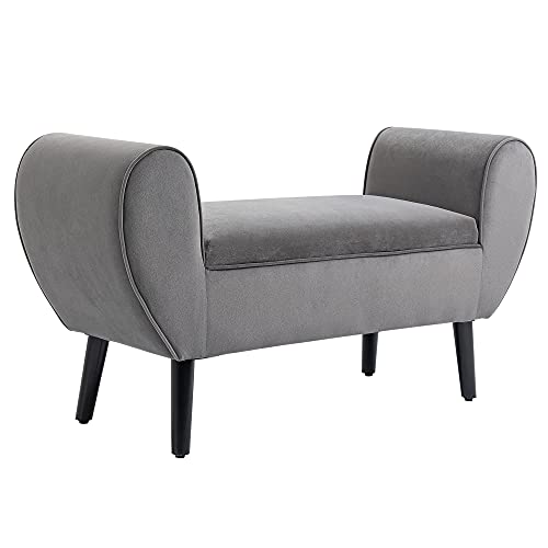 HOMCOM Sitzbank mit Stauraum Polsterbank mit Samtoptik, Gerollt Armlehne Bettbank mit Holzbeine, für Wohnzimmer Schlafzimmer Flur 118 x 42 x 66 cm, Grau von HOMCOM