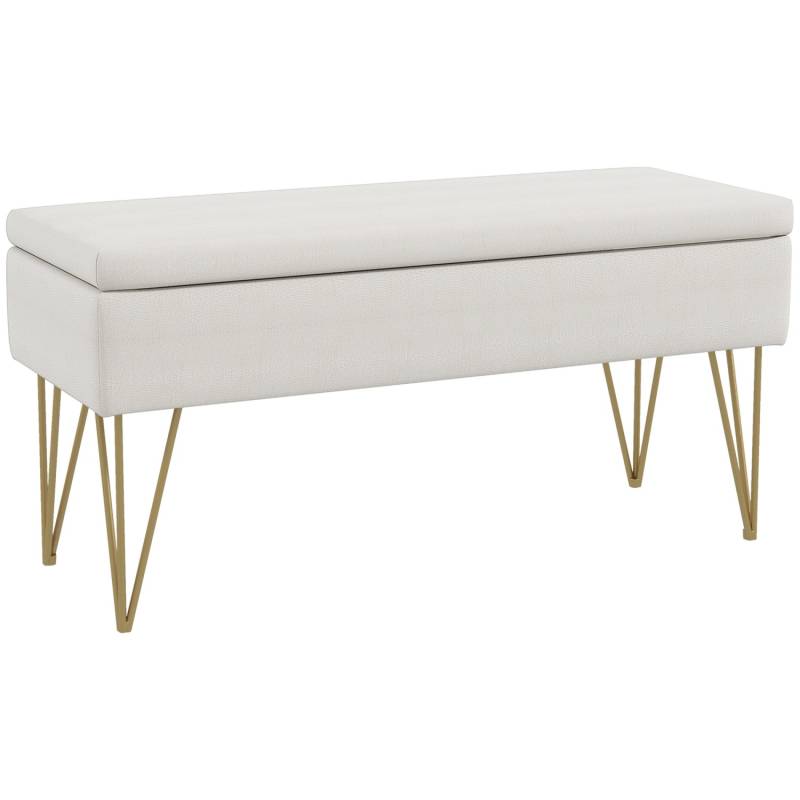 HOMCOM Sitzbank Polsterbank mit Stauraum Leinenoptik 100 x 40 x 49 cm Creme von HOMCOM