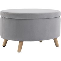 HOMCOM Sitzbank Polsterbank mit Stauraum Ovale Form Hocker  Flur Schlafzimmer Wohnzimmer samtartiges Polyester Gummiholz Hellgrau 71 x 51,5 x 42 cm   Aosom von HOMCOM