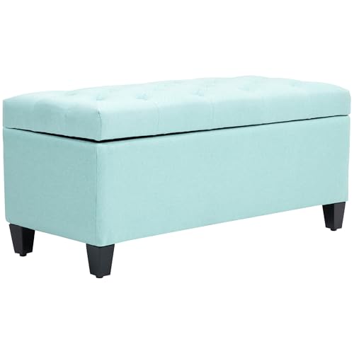 HOMCOM Sitzbank Polsterbank mit Stauraum Truhenbank Flur Schlafzimmer Wohnzimmer leinenartiges Polyester Gummiholz Grün 100 x 40 x 44 cm von HOMCOM