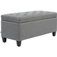 HOMCOM Sitzbank Polsterbank mit Stauraum Truhenbank Flur Schlafzimmer Wohnzimmer leinenartiges Polyester Gummiholz Hellgrau 100 x 40 x 44 cm   Aosom von HOMCOM
