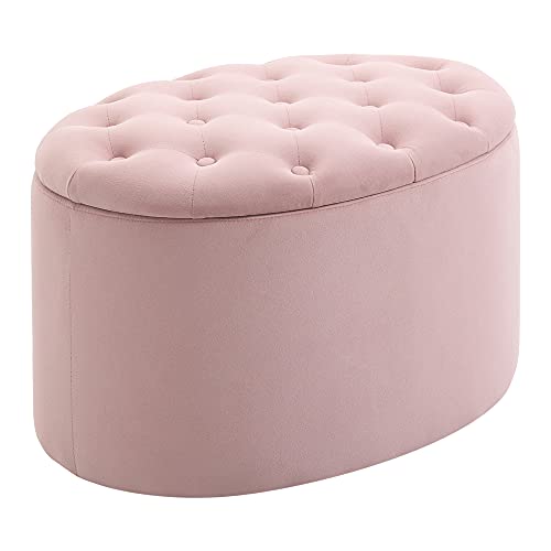 HOMCOM Sitzbank mit Stauraum Polsterbank mit Samtoptik, Sitztruhe Ovale Form, Truhenbank für Wohnzimmer Schlafzimmer Flur 71 x 52 x 42 cm, Rosa von HOMCOM