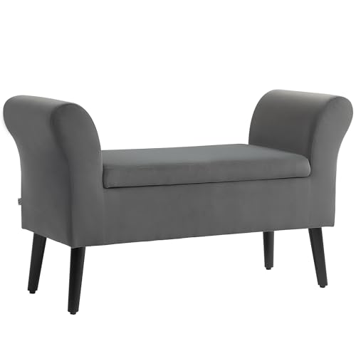 HOMCOM Sitzbank Polsterbank mit Stauraum Bettbank mit Armlehne für Flur Schlafzimmer samtartiges Polyester 111,5 x 41 x 65 cm Dunkelgrau HOMCOM Sitzbank Polsterbank mit Stauraum Bettbank mit Armlehne für Flur Schlafzimmer samtartiges Polyester 111,5 x 41 x 65 cm Dunkelgrau von HOMCOM