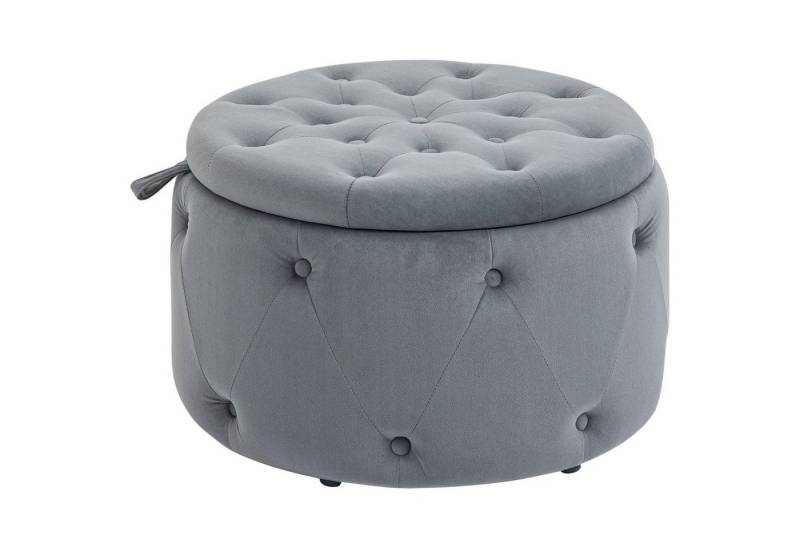 HOMCOM Sitzbank Polsterhocker mit Deckel für Wohnzimmer (Aufbewahrungshocker, 1-St., Sitztruhe), Grau, Ø60 x 40 cm von HOMCOM