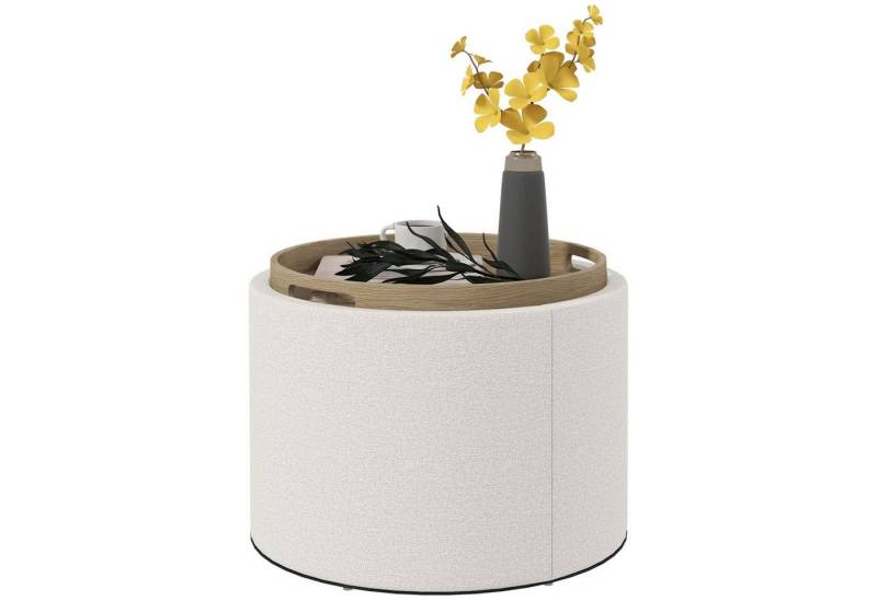 HOMCOM Sitzbank Runder Sitzhocker mit Stauraum (Polsterhocker, 1-St., Hocker), Cremeweiß, Ø56 x 42 cm von HOMCOM