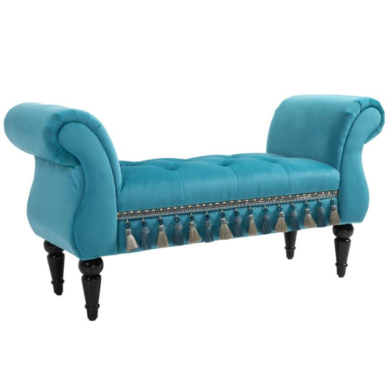 HOMCOM Sitzbank Samtoptik Luxus mit Holzbeine bis 150 kg Blau 117 x 40 x 58 cm von HOMCOM