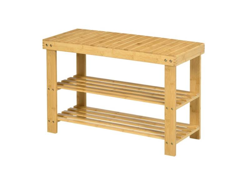 HOMCOM Sitzbank Schuhregal mit 3 Etagen (Garderobenbank, 1-St., Schuhaufbewahrung), Naturholz 70 x 28 x 45 cm von HOMCOM
