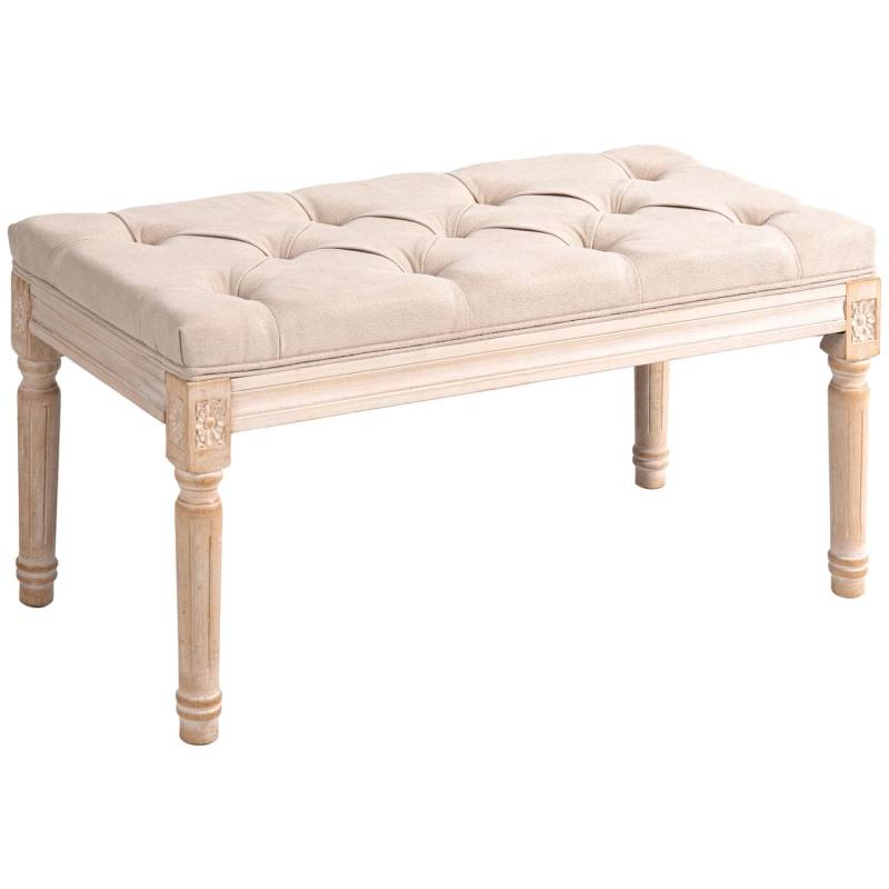 HOMCOM Sitzbank Vintage mit Knöpfen Leinenoptik 80 x 40 x 43cm Beige von HOMCOM