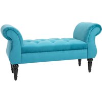 HOMCOM Sitzbank im Vintage-Stil, Holzrahmen und Chesterfield-gepolsterte Sitzfläche, Blau 117 x 40 x 58cm   Aosom von HOMCOM