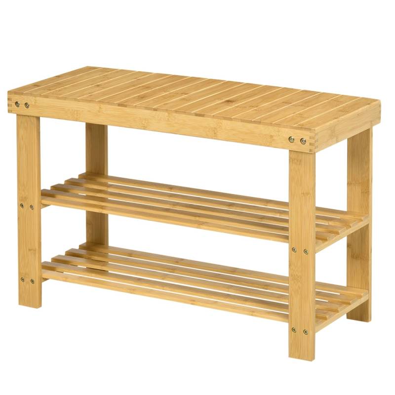 HOMCOM Sitzbank mit 3 Etagen aus Bambus für 6 Paar Schuhe Natur 70 x 28 x 45cm von HOMCOM
