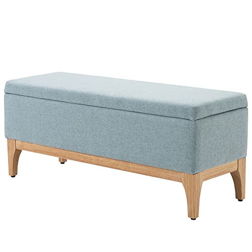HOMCOM Sitzbank mit Aufbewahrungsbox, 2-in-1, skandinavischer Stil, Maße: 110 x 39 x 45 cm (L x B x H), Stoff, Wassergrün von HOMCOM