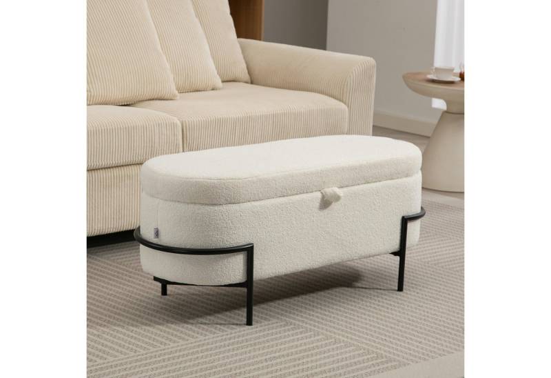 HOMCOM Sitzbank mit Deckel und Stauraum (Polsterhocker, 1-St., Aufbewahrungs-Hocker), für Wohnzimmer, Schlafzimmer, Cremeweiß von HOMCOM