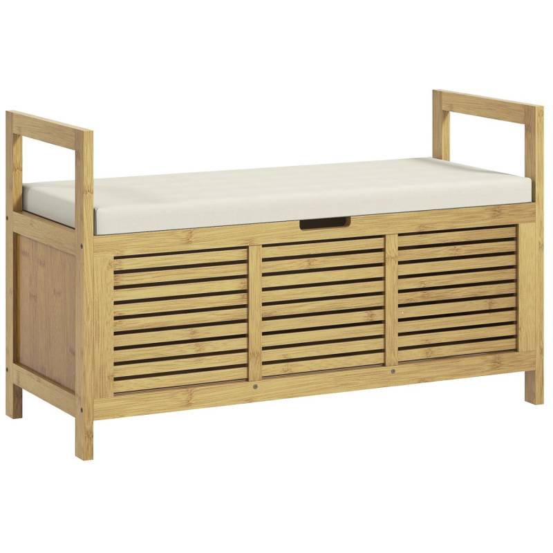 HOMCOM Sitzbank mit Klappdeckel Schuhaufbewahrung Bambus Natur 100 x 40 x 60 cm von HOMCOM