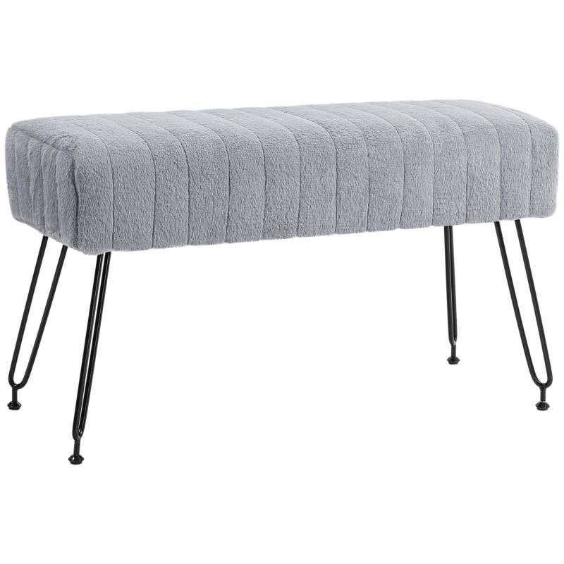 HOMCOM Sitzbank mit Kunstfell-Optik Metallbeine 82 x 30 x 47 cm Grau von HOMCOM