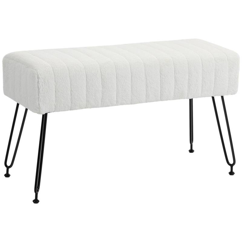 HOMCOM Sitzbank mit Kunstfell-Optik Metallbeine für Flur 82 x 30 x 47 cm Weiß von HOMCOM