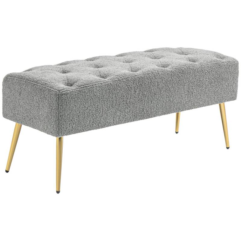 HOMCOM Sitzbank mit Lammwolle-Optik Knopfheftung Stahlbeine 112 x 41 x 46cm Grau von HOMCOM