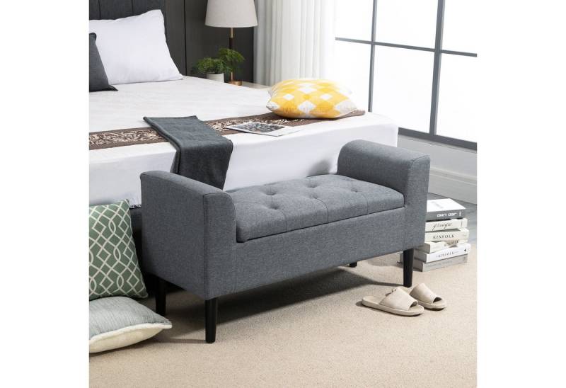 HOMCOM Sitzbank mit Leinenoptik, belastbar bis 130 kg (Polsterbank, 1-St., Sitzhocker), für Wohnzimmer Schlafzimmer Flur, 116 x 44 x 58 cm Hellgrau von HOMCOM