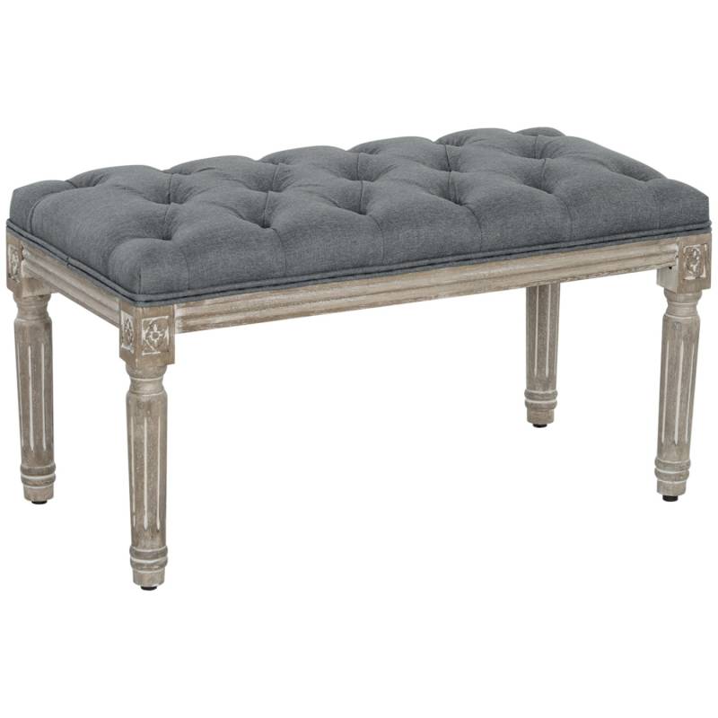 HOMCOM Sitzbank mit Leinenoptik Gummiholz Grau 81 x 41 x 41 cm von HOMCOM