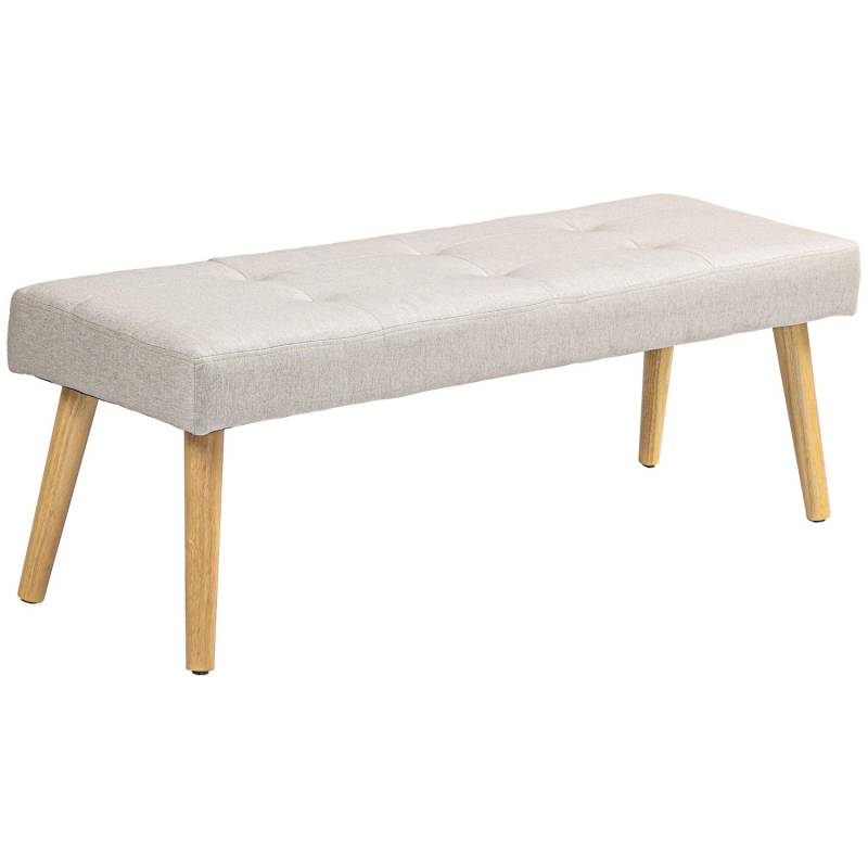 HOMCOM Sitzbank mit Leinenoptik Knopfheftung Holzbeine 120 x 41 x 43 cm Creme von HOMCOM