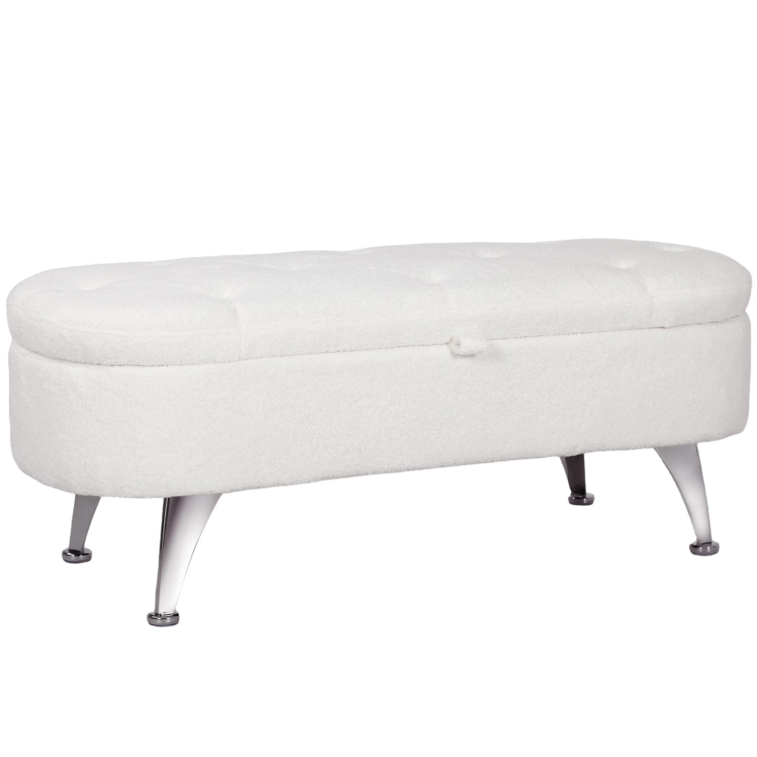 HOMCOM Sitzbank mit Metallbeine Polyester Metall Weiß 114L x 47B x 46,5H cm von HOMCOM