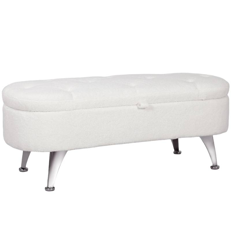 HOMCOM Sitzbank mit Metallbeine Polyester Metall Weiß 114L x 47B x 46,5H cm von HOMCOM