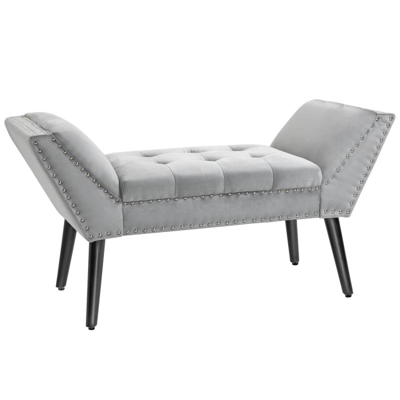 HOMCOM Sitzbank mit Samtoptik für Schlafzimmer Gummiholz Hellgrau 114 x 46 x 56 cm von HOMCOM