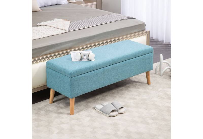 HOMCOM Sitzbank mit Stauraum, 110 x 39 x 45 cm (Truhenbank, 1-St., Polsterbank), Gummiholz Blau 110 x 39 x 45 cm von HOMCOM