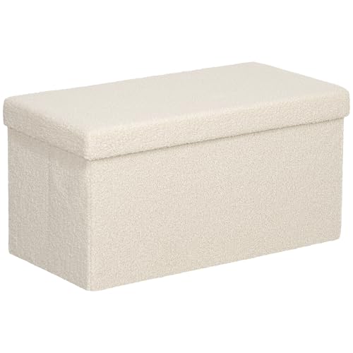 HOMCOM Sitzbank mit Stauraum faltbar Polsterbank mit Samtoptik, Sitztruhe, Truhenbank für Wohnzimmer Schlafzimmer Flur 76 x 38 x 38 cm, Cremeweiß von HOMCOM