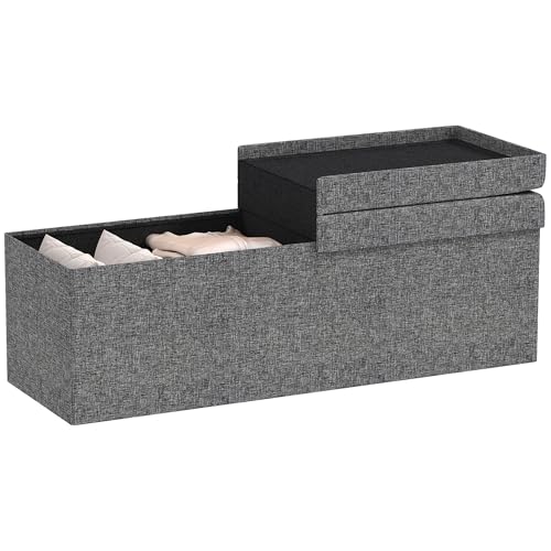 HOMCOM Sitzbank mit Stauraum, faltbar Polsterbank mit separaten Behältern, Bettbank mit Leinenoptik, Sitztruhe für Flur Schlafzimmer Wohnzimmer, 110 x 38 x 38 cm Dunkelgrau HOMCOM Sitzbank mit Stauraum, faltbar Polsterbank mit separaten Behältern, Bettbank mit Leinenoptik, Sitztruhe für Flur Schlafzimmer Wohnzimmer, 110 x 38 x 38 cm Dunkelgrau von HOMCOM