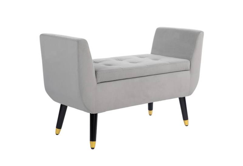 HOMCOM Sitzbank mit Stauraum Armlehnen, Samtartiges Polyester (Truhenbank, 1-St., Polsterbank), Gummiholz Hellgrau 107 x 42 x 65 cm von HOMCOM