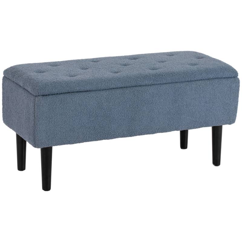 HOMCOM Sitzbank mit Stauraum Klappdeckel Samtoptik Blau 95 x 38 x 45 cm von HOMCOM