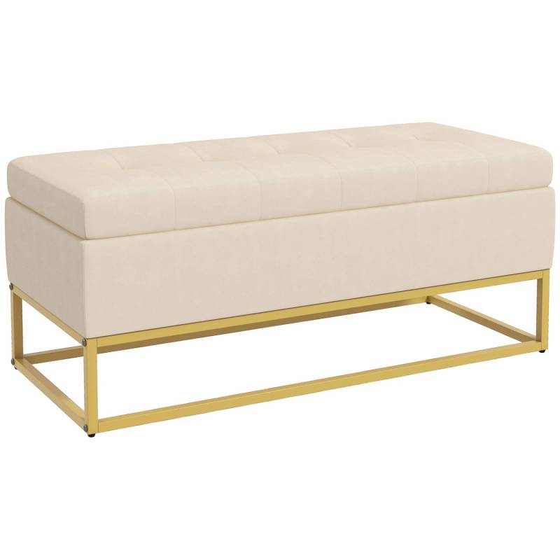 HOMCOM Sitzbank mit Stauraum Klappdeckel Samtoptik Stahlbeine Beige 110 x 44 x 49cm von HOMCOM