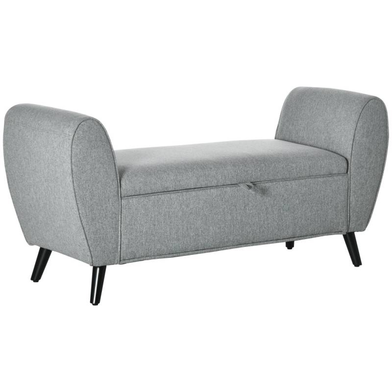 HOMCOM Sitzbank mit Stauraum Leinenoptik Armlehne Hellgrau  140 x 49 x 68 cm von HOMCOM